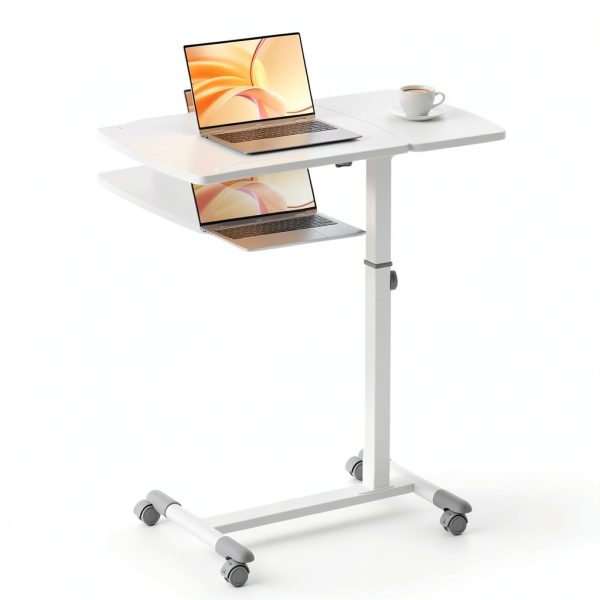 COMHOMA Overbed Table Adjustable Height Rolling Bedside Desk-1