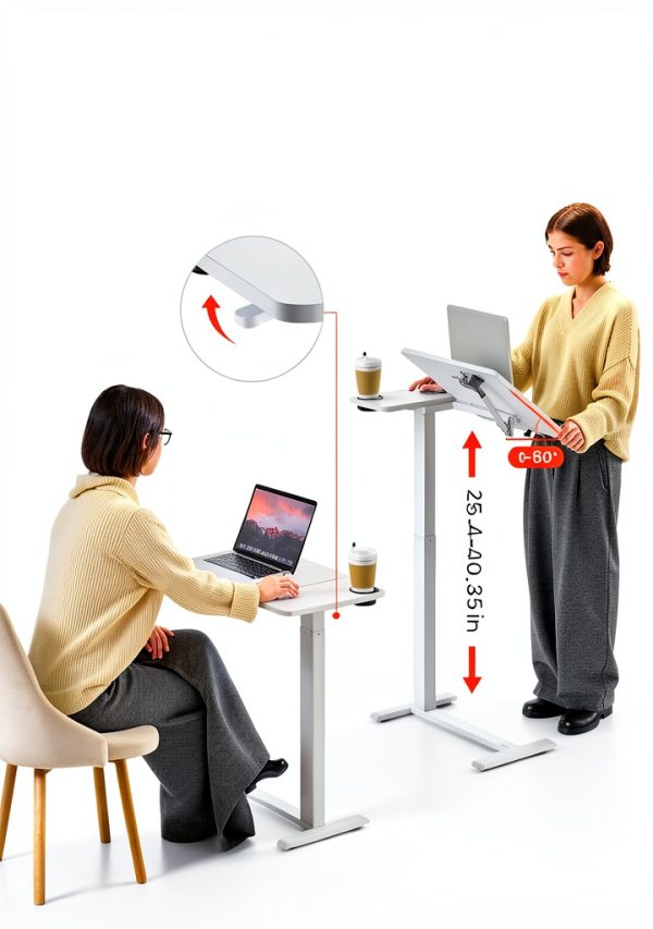 VEVOR Overbed Table Adjustable Height Tilt Desktop White-3