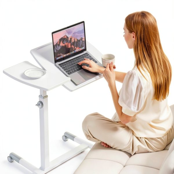 COMHOMA Overbed Table Adjustable Height Rolling Bedside Desk-4