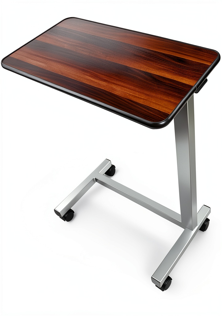 'Carex Overbed Table in use as a laptop desk on a bed'