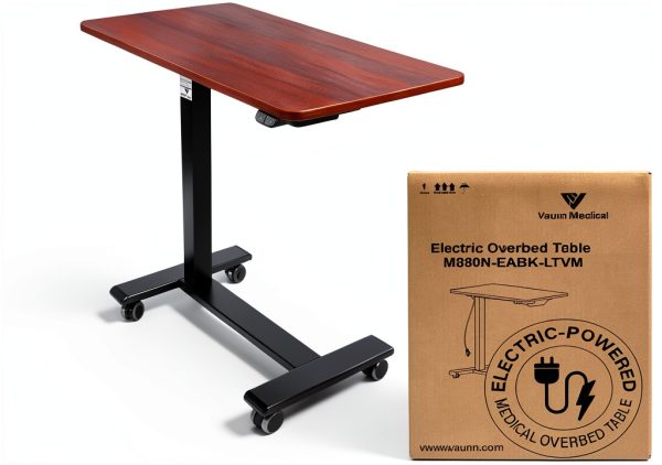 Vaunn Electric Overbed Table Power Lift Engineered Wood-6
