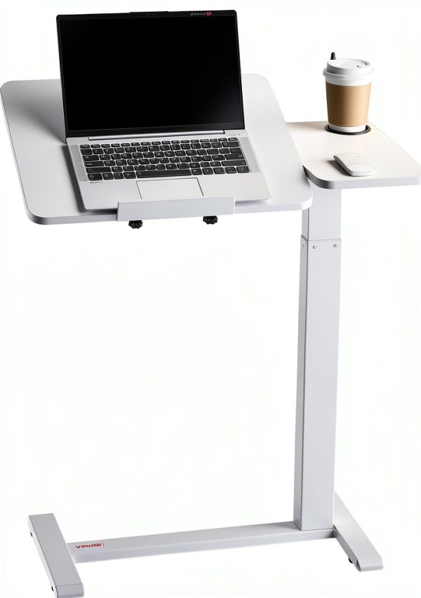 VEVOR Overbed Table Adjustable Height Tilt Desktop White-0
