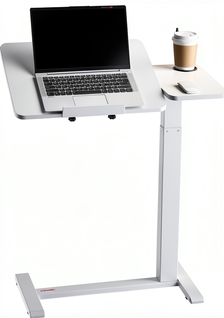 VEVOR Overbed Table in a bedroom setting with laptop and cup