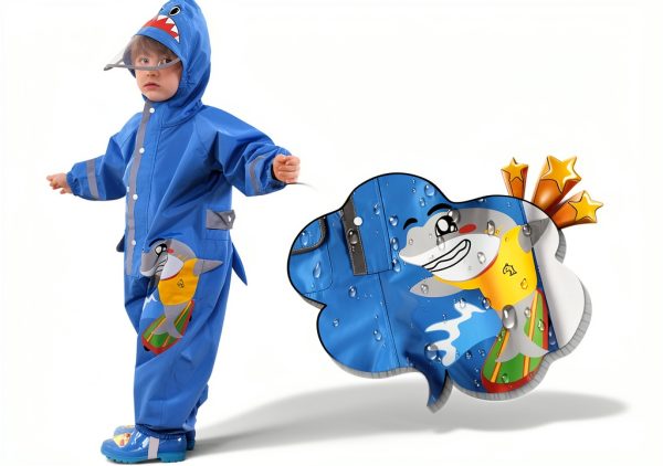 SSAWcasa Waterproof Rain Coverall Reflective Kids Raincoat-2
