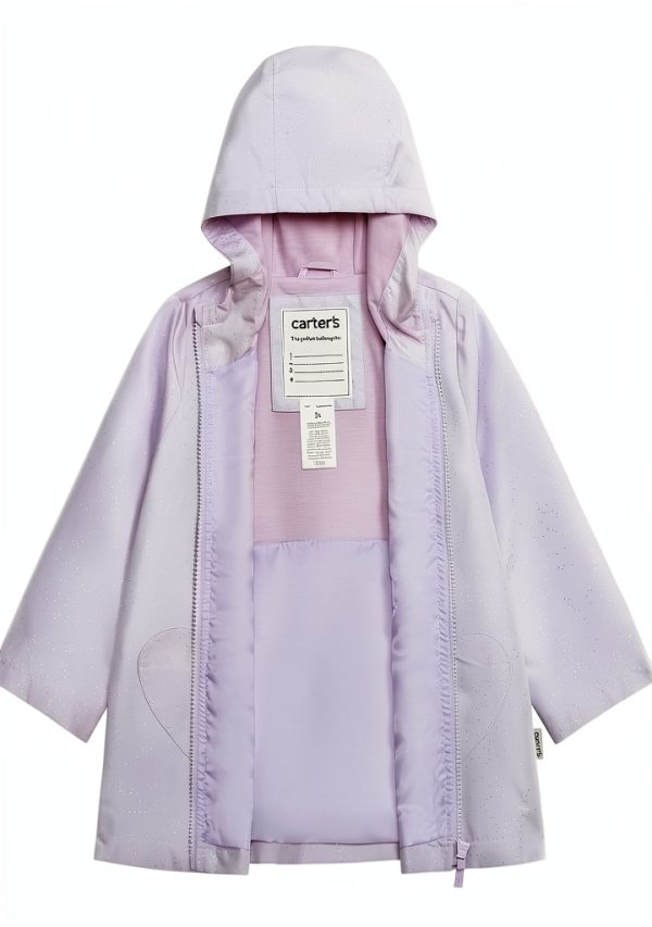 Carters Purple Glitter Raincoat for Girls Soft Hood Heart-2