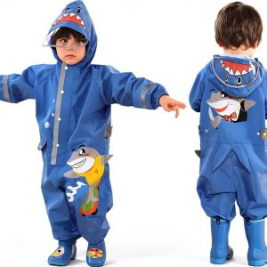 SSAWcasa Waterproof Rain Coverall Reflective Kids Raincoat-0