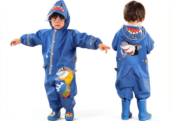 SSAWcasa Waterproof Rain Coverall Reflective Kids Raincoat-0