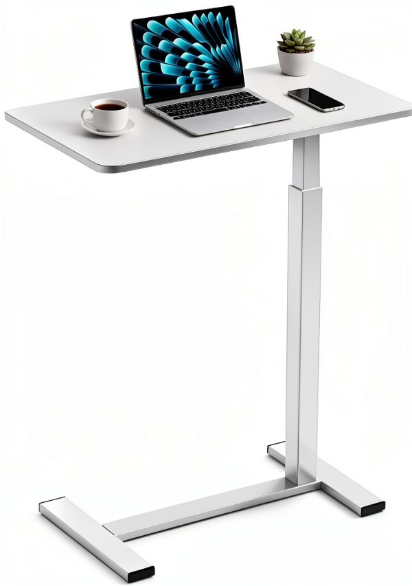 Luckybell Overbed Table White C-Shape Hydraulic Height-7