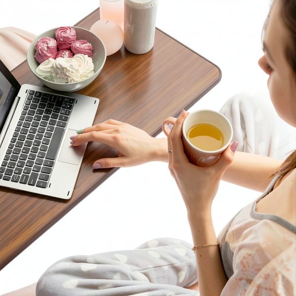 Vaunn Electric Overbed Table Power Lift Engineered Wood-5