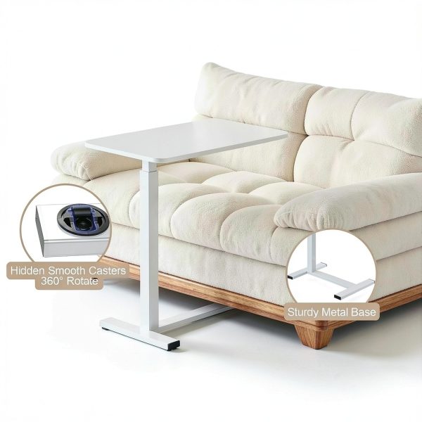 Luckybell Overbed Table White C-Shape Hydraulic Height-4