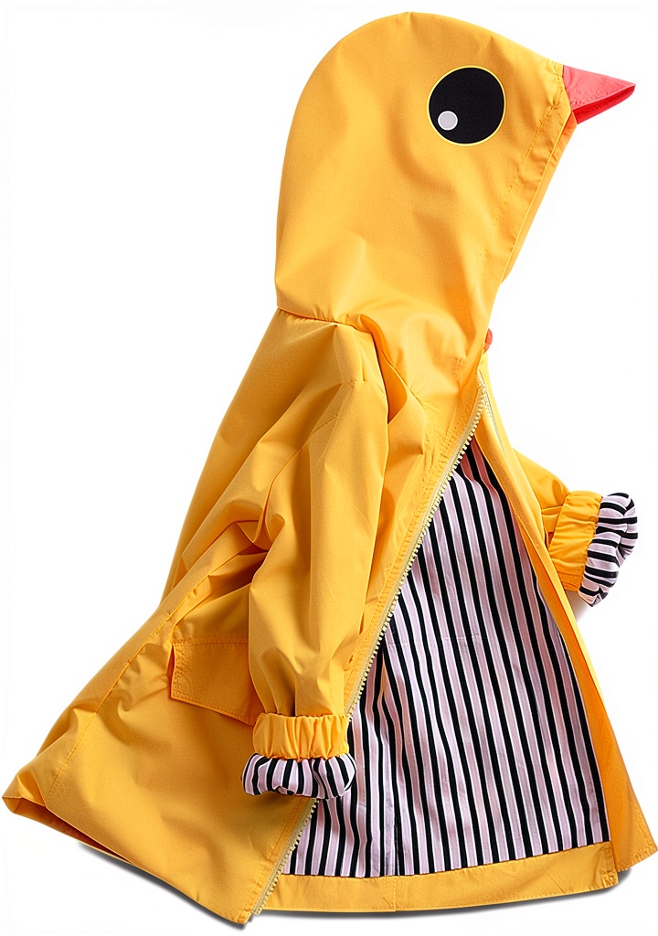 Toddler wearing EISHOW waterproof raincoat in a rainy park