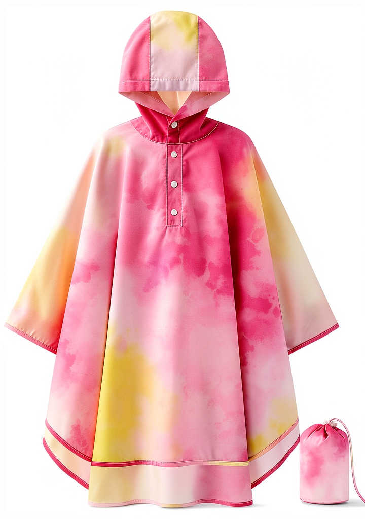 Child wearing polyester raincoat on a rainy playground