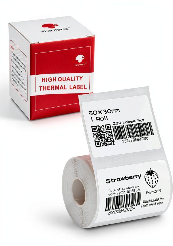 Phomemo Thermal Sticker Label Paper for M120/M110/M220/M250/M150 Label Maker Machine, Multi-Purpose Self-Adhesive Tag 1.96'' x 1.18"(50X 30mm), 230 Labels/Roll,Black on White-0